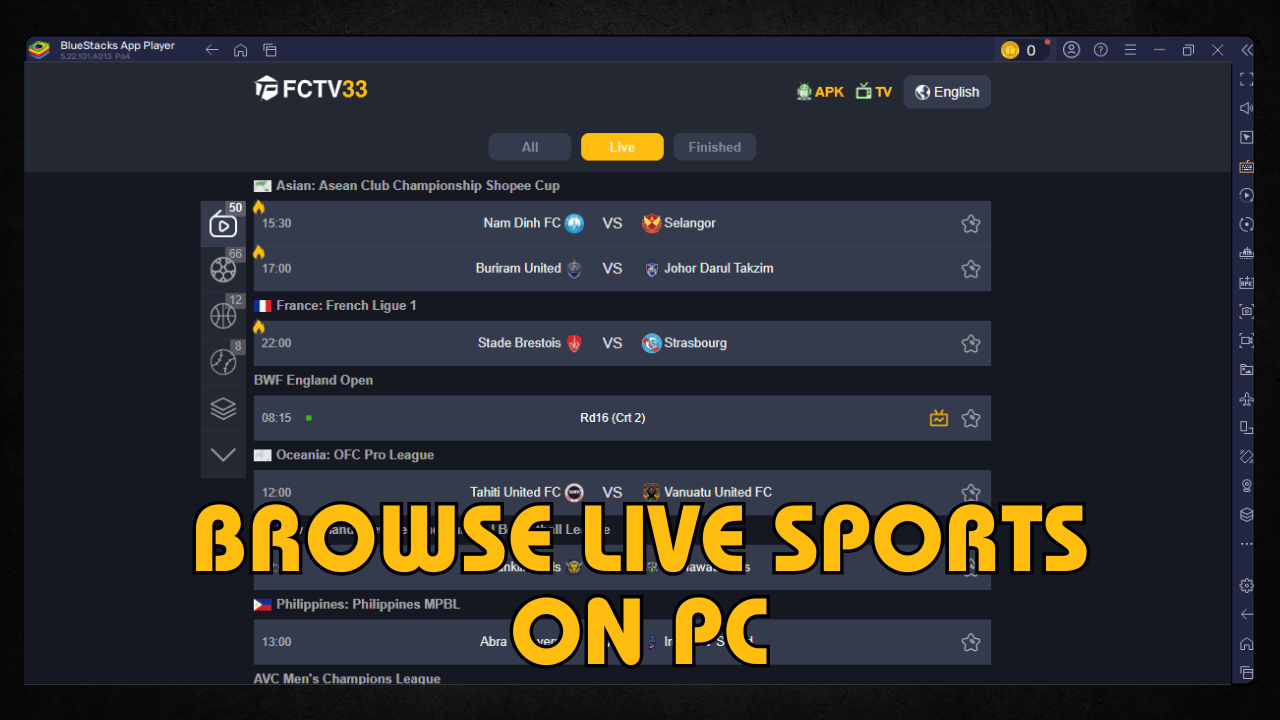 Browse Live Sports on PC