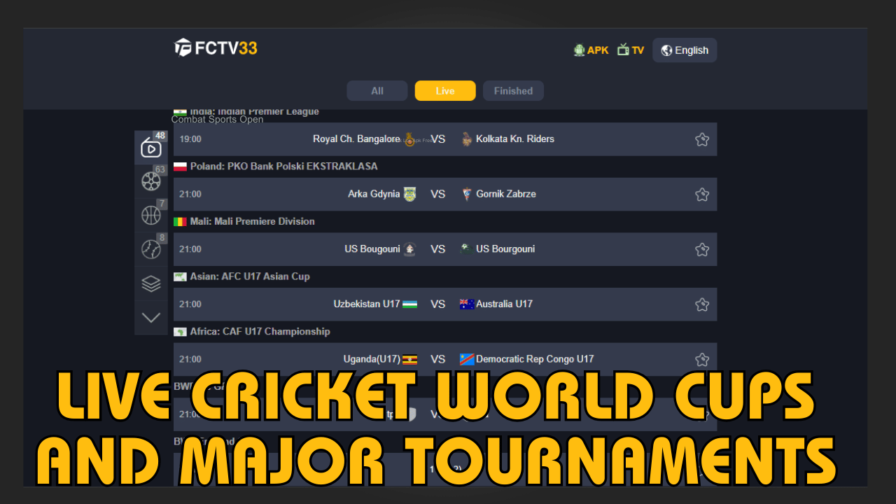 Live Cricket World Cups and Major Tournaments on fctv33