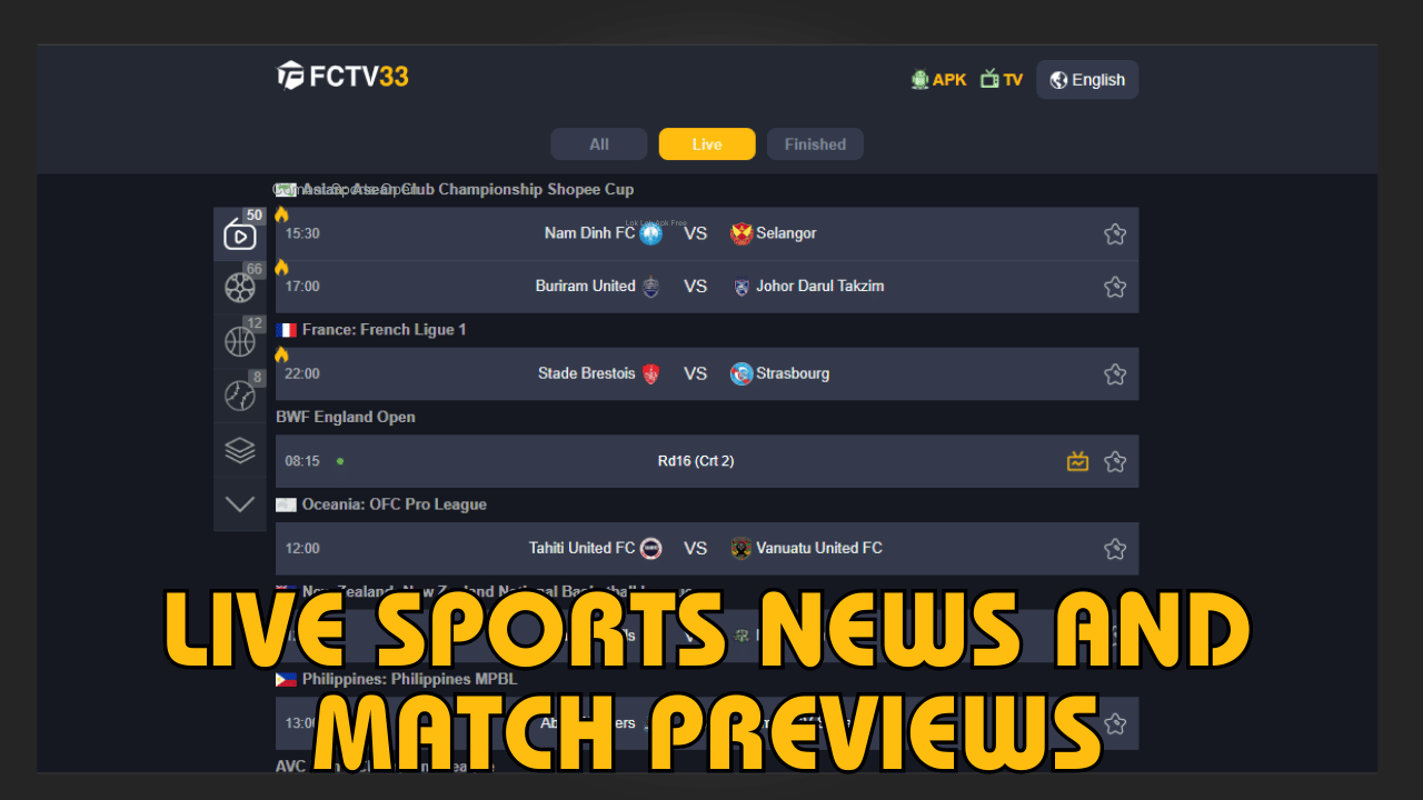 Live Sports News and Match Previews on fctv33