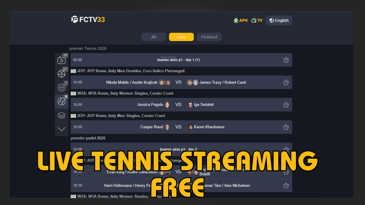 Live Tennis Streaming Free on fctv33